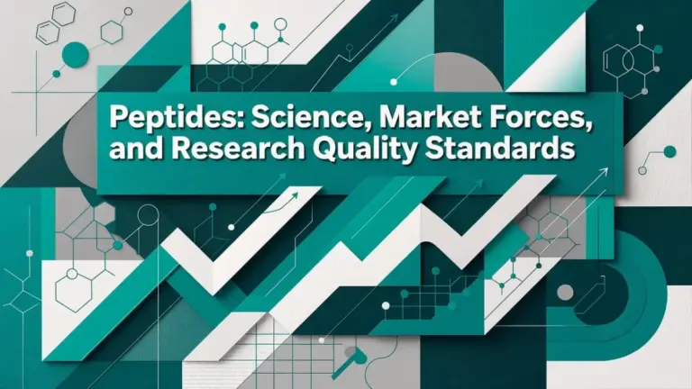 Professional header image for industry analysis: Peptides: Science, Market Forces, and Research Quality St...